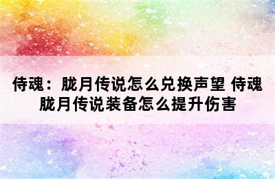 侍魂：胧月传说怎么兑换声望 侍魂胧月传说装备怎么提升伤害